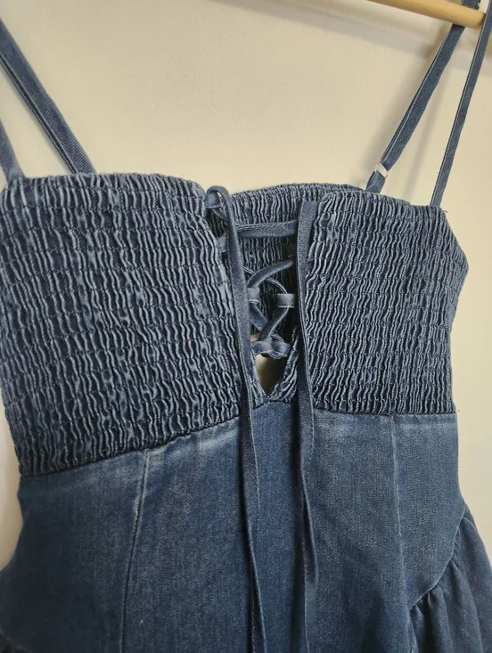 Lulus 'Laylie' Medium Wash Denum Lace Up Dress XS - Picture 6 of 12